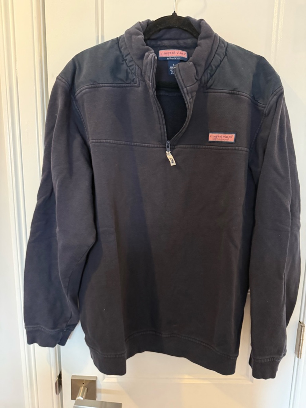 Vineyard Vines Shep Shirt - Navy Half‑Zip Pullover with Pink Logo Label